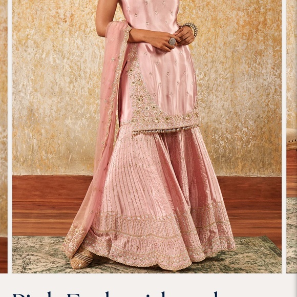LASHKARAA brand Pink Embroidered Gharara Suit - Size Small - Picture 3 of 6